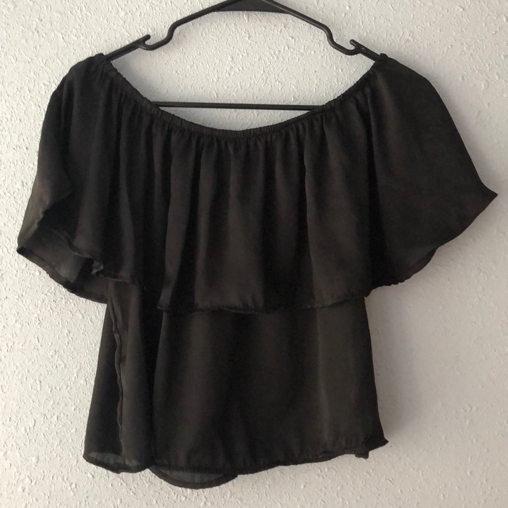 Silky black off the shoulder crop top